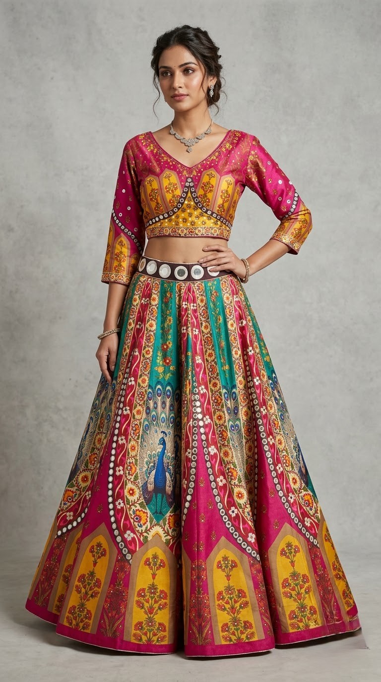 VyoJin Teal and Maroon Festive Lehenga