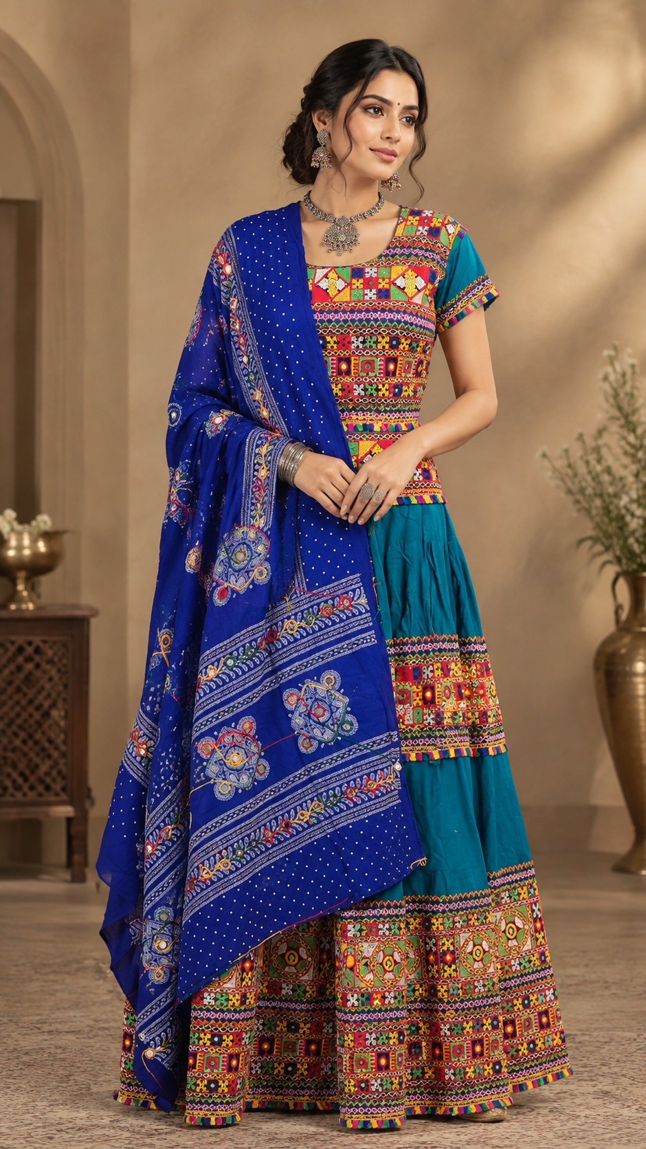 Royal Blue Mirror Work Chaniya Choli